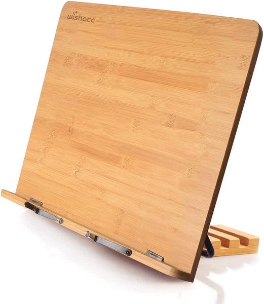 Bamboo Book Stand Cookbook Holder with 5 Adjustable Height 13.2 x 9.2